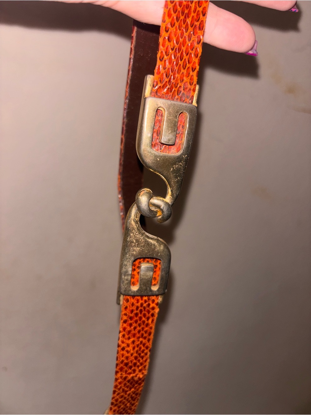 Small Orange snake leather Belt with Brass Hardware